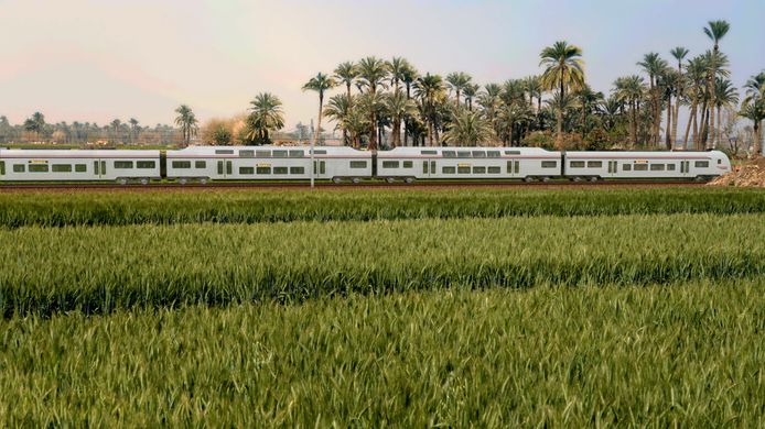 Een digitale render toont een Siemens-trein in Egypte