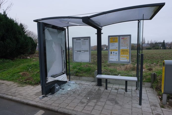 Vandalen hebben een bushokje in Sint-Stevens-Woluwe vernield.