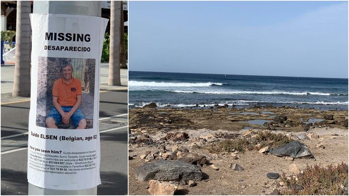 Een flyer in verband met de verdwijning van Guido Elsen (62) op Tenerife, en de plaats waar hij op 14 december gevonden is.