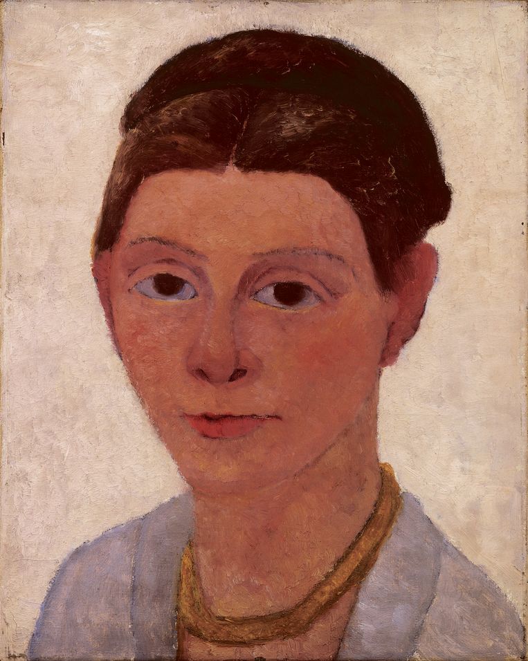 Zelfportret met Bernstein ketting, ca. 1905, Paula Modersohn-Becker-Stiftung.  Beeld Van Gogh Museum