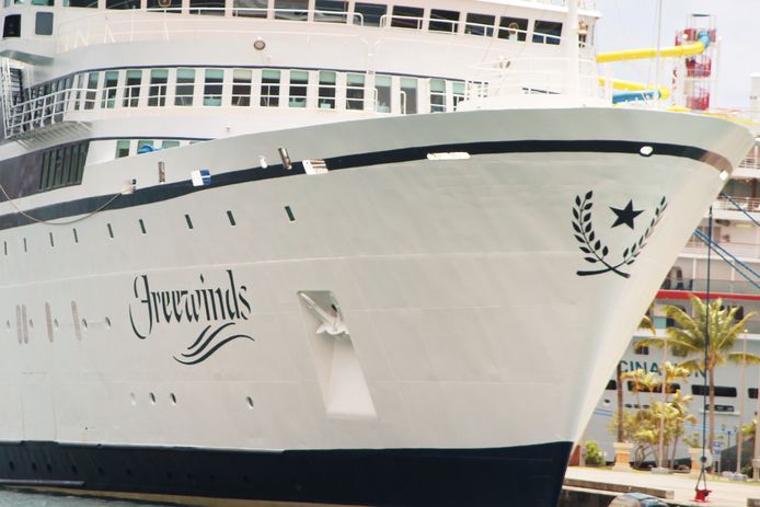 A 440-foot ship owned and operated by the Church of Scientology, SMV Freewinds, is docked under quarantine from a measles outbreak in port near Castries, St. Lucia, May 2, 2019.  REUTERS/Micah George      NO RESALES. NO ARCHIVES.