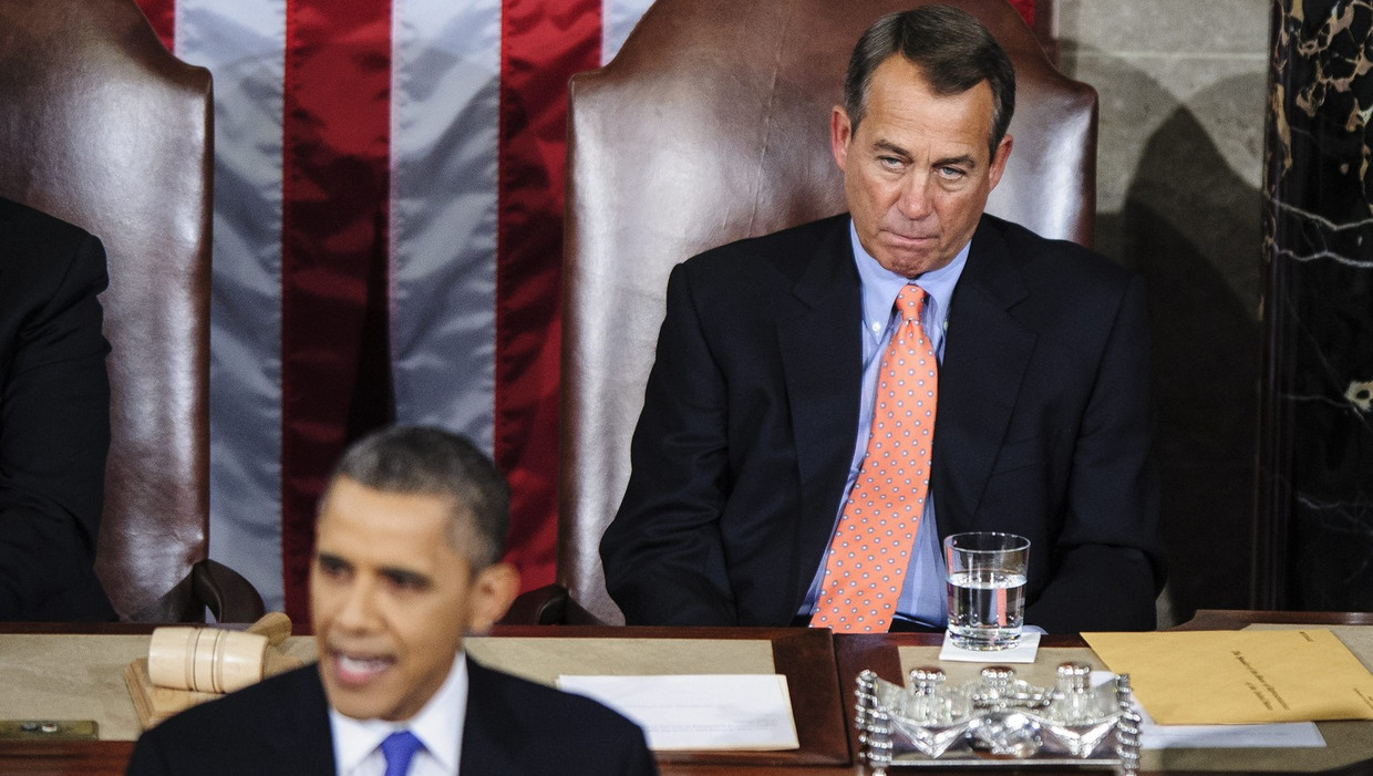 Als het aan voorzitter Boehner ligt, wordt president Obama aangeklaagd vanwege zijn 'incompetente en arrogante gedrag'. Beeld epa