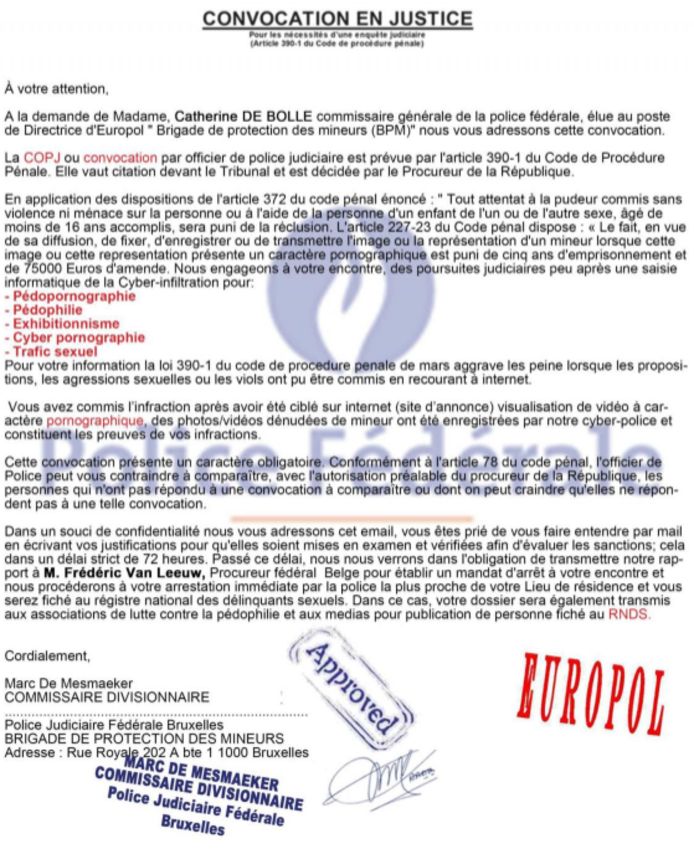Une Lourde Amende Ou Des Poursuites Judiciaires Ignorez Ces Faux E Mails Des Patrons De La Police Belgique 7sur7 Be
