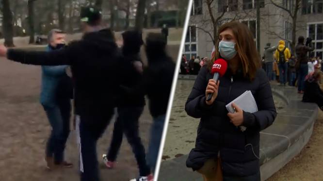 Videobeelden tonen hoe journalist belaagd wordt tijdens protest tegen coronamaatregelen in Brussel