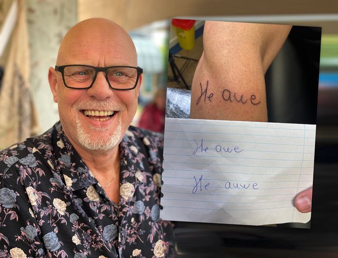 René van Holten. Zijn handschrift - en dyslexie - zijn vereeuwigd op de arm van zijn zoon.