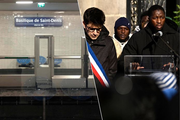Het metrostation waar de 14-jarige Sedan werd doodgestoken en de broer van Sedan tijdens een bijeenkomst in Saint-Denis.