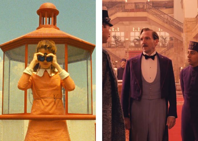 Scènes uit 'Moonrise Kingdom' en 'The Grand Budapest Hotel'.