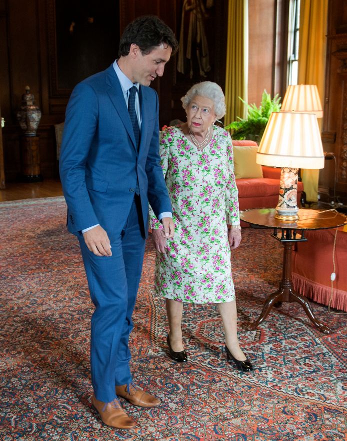 De Canadese premier Justin Trudeau en Queen Elizabeth in 2017.