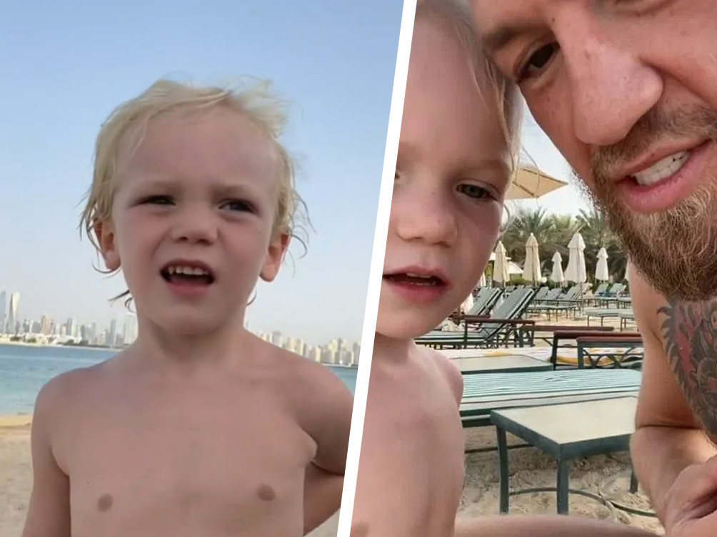 Conor McGregor en zijn zoontje in Dubai.