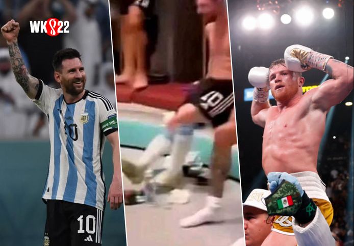 Lionel Messi (links) heeft Canelo Álvarez op z'n achterste poten gekregen.