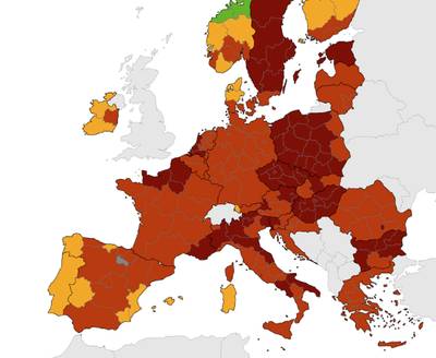 Bruxelles en rouge foncé sur la carte européenne de la pandémie