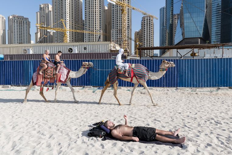 2016. Strandvertier in Dubai. Daar kan de Belgische kust nog een puntje aan zuigen.  Beeld NICK HANNES