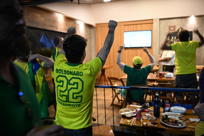 Aanhangers van huidig president Bolsonaro juichen in Rio de Janeiro.