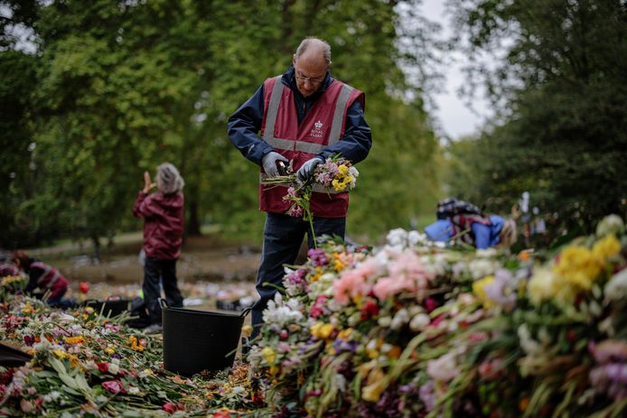 Vrijwilligers halen bloemen voor de Queen weg uit Londense parken.