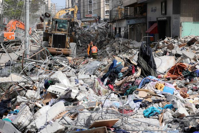 Een verwoest gebouw in Gaza-stad.