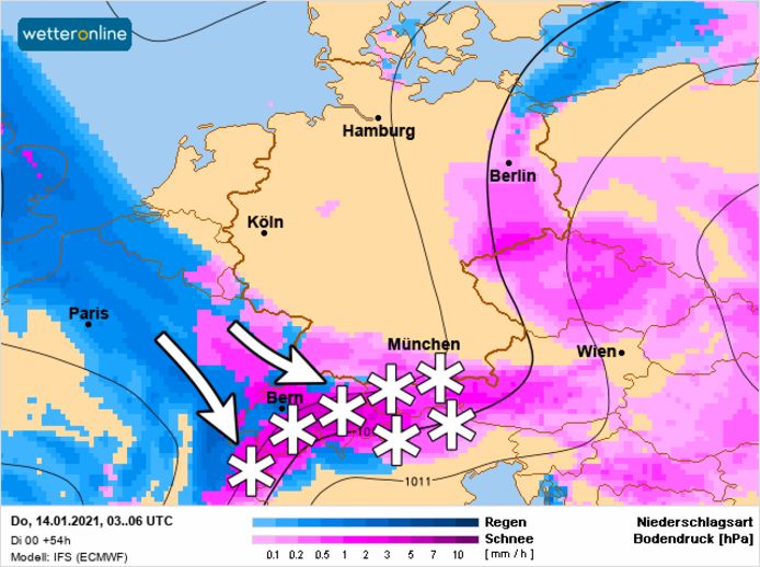 De sneeuw komt komende dagen vanaf het noordwesten.