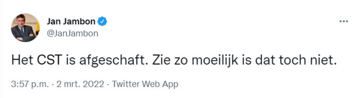 Een hacker tweette via het account van Vlaams minister-president Jan Jambon dat "het CST is afgeschaft".