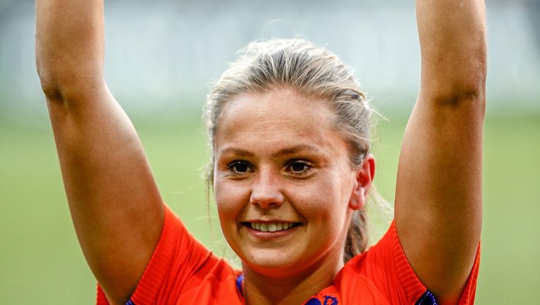 Lieke Martens is na de overwinning op Denemarken verkozen tot beste speelster van het Europees kampioenschap vrouwenvoetbal. Beeld anp