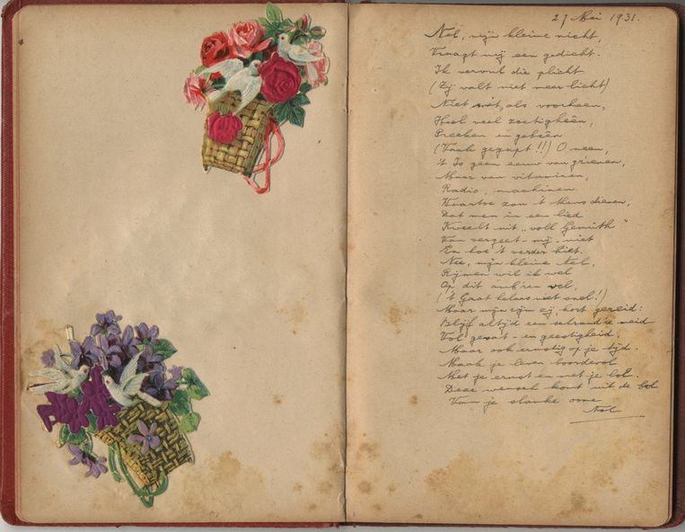 Een gedicht van Arnold van den Bergh, de Joodse notaris die door een coldcaseteam is aangewezen als verrader van Anne Frank, voor zijn ‘lieve kleine nicht Nel’ uit 1931.  Beeld 