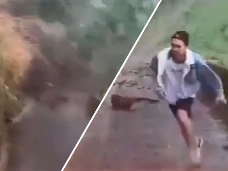 Man in Taiwan ontkomt op het nippertje aan aardverschuiving