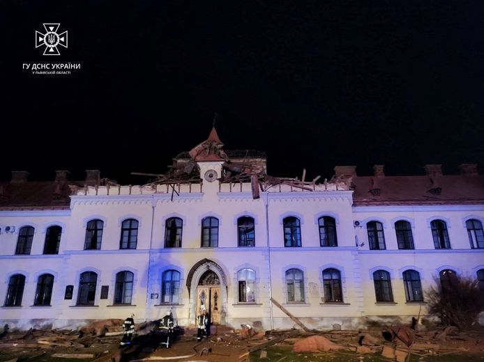 Damaged university building in Lviv.