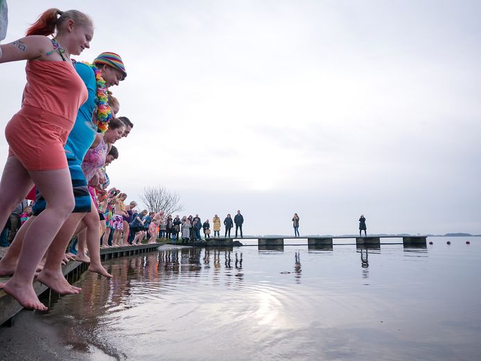 De nieuwjaarsduik van 2016 in de Braassemermeer bij Rijnsaterwoude.