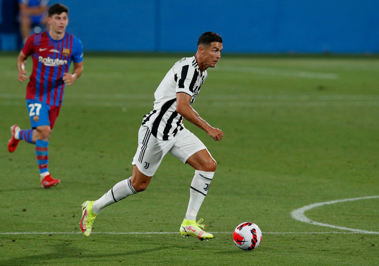 Cristiano Ronaldo in una partita di allenamento contro il Barcellona.  Foto Reuters