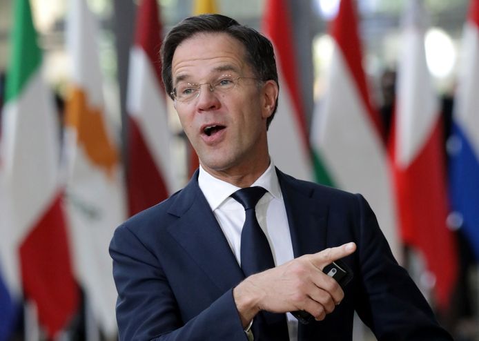 Premier Mark Rutte arriveert op de EU-top in Brussel.