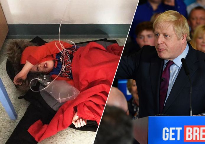 Premier Boris Johnson wordt beschuldigd van ongevoeligheid tegenover de foto van een jongen op een ziekenhuisvloer.