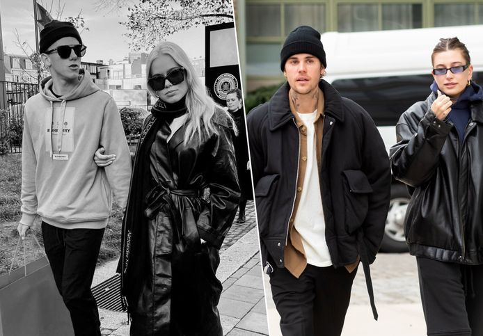 Links: Thibau Nys en zijn vriendin Anna Eikendal.
Rechts: Justin en zijn vrouw Hailey Bieber.