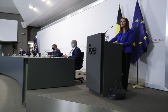 Premier Sophie Wilmès houdt een persconferentie na de vergadering van de Nationale Veiligheidsraad.