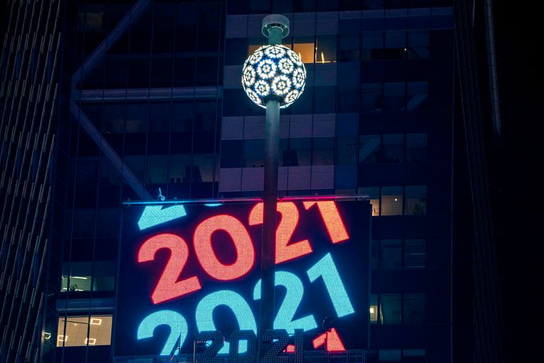 De ball drop op Times Square. Beeld AFP