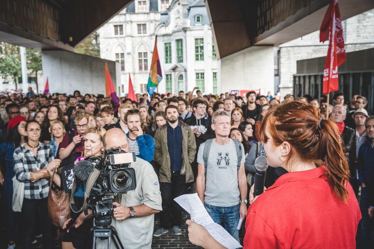 Protest in Gent tegen Schild & Vrienden vorige week. Beeld Wannes Nimmegeers