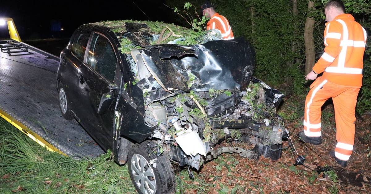 Ravage nadat auto tegen boom klapt langs N267 bij Oudheusden, bestuurder (18) gewond