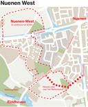 Schematische weergave van Nuenen-West en het wegenplan voor de nieuwbouwwijk.