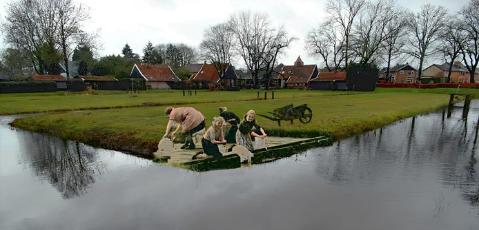 De Bleek in Losser toen er nog voldoende water was. Het water werd gebruikt om te wassen. Op het gras kon de was bleken en drogen.