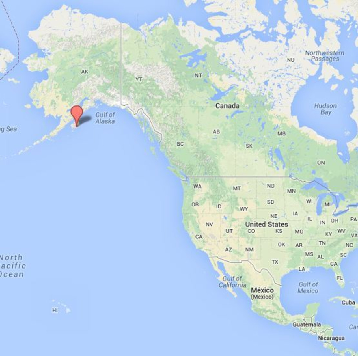 Het eiland Sitkalidak, waar de Kulluk strandde. Beeld Google