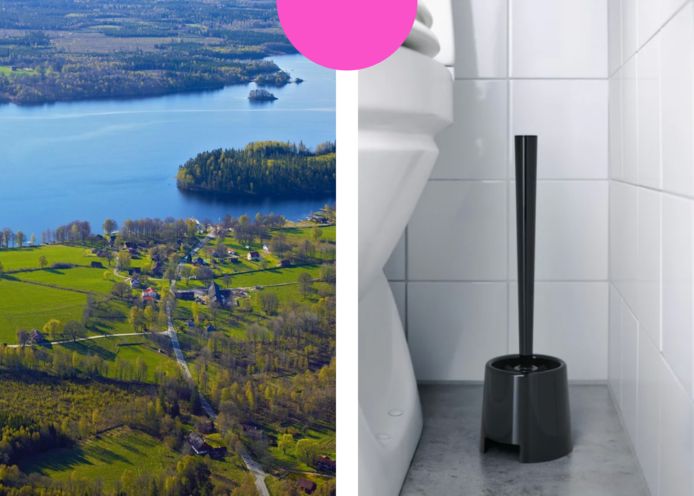 Links: het meer Bolmen in Zweden, rechts: de populaire toiletborstel van Ikea.