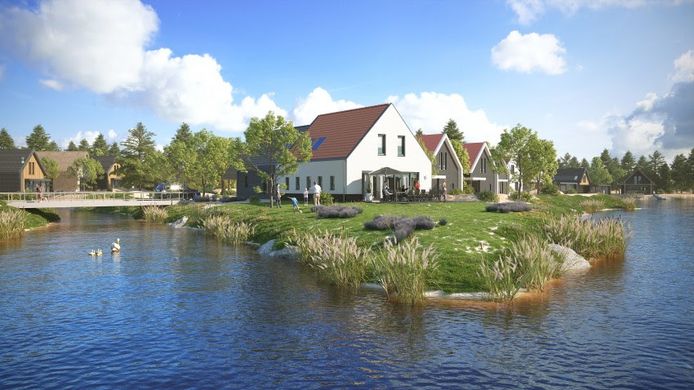 De recreatiehuizen komen aan het water te liggen.