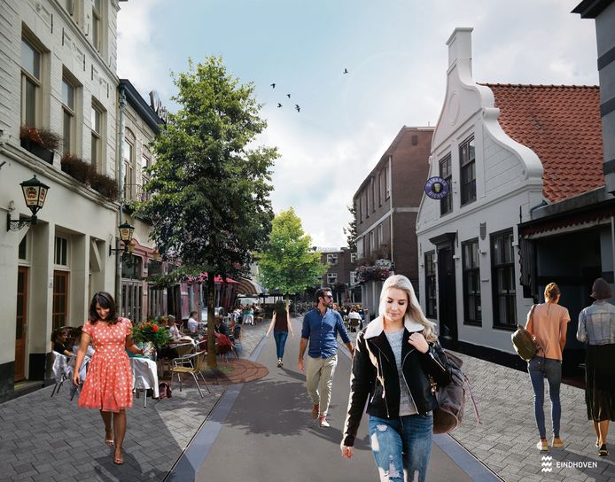 Impressie van de nieuwe bestrating en het groen op Stratumseind.