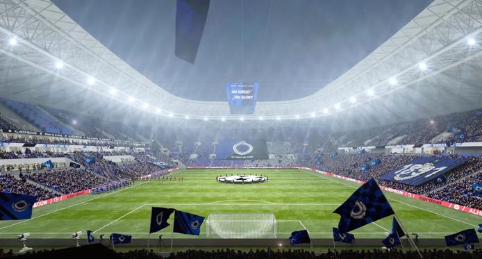 Als Cercle tijdelijk in het nieuwe Clubstadion speelt, een niet-onrealistisch scenario, worden de blauw-zwarte symbolen zoveel mogelijk weggenomen.