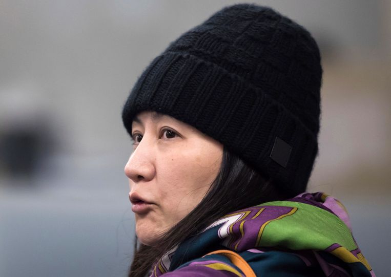 Huawei-topvrouw Meng Wanzhou in de rechtbank van Vancouver om haar voorwaardelijke invrijheidstelling te bepleiten. Beeld AP