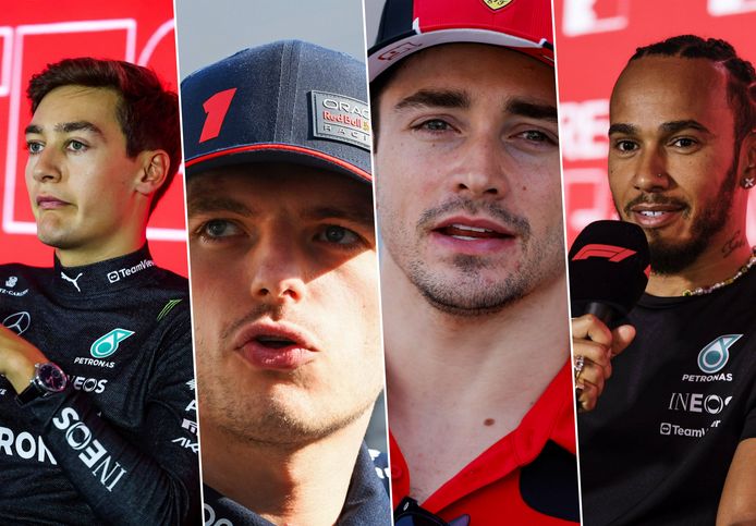 George Russell, Max Verstappen, Charles Leclerc et Lewis Hamilton