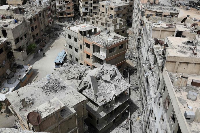 De restanten van de Syrische plaats Douma na een lange belegering door het leger van president Assad in 2018.