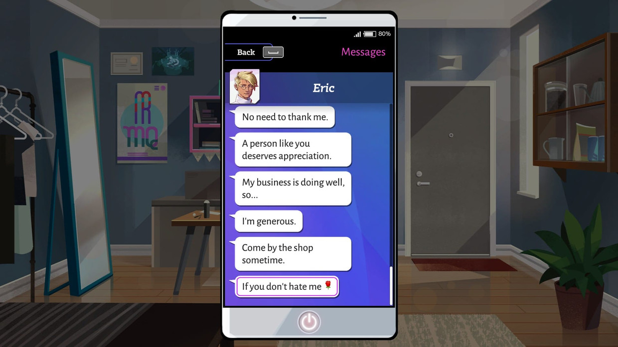 Een van de personages in ‘Boyfriend Dungeon’ begon het spelerpersonage onprettige berichten te sturen. Beeld Kitfox Games
