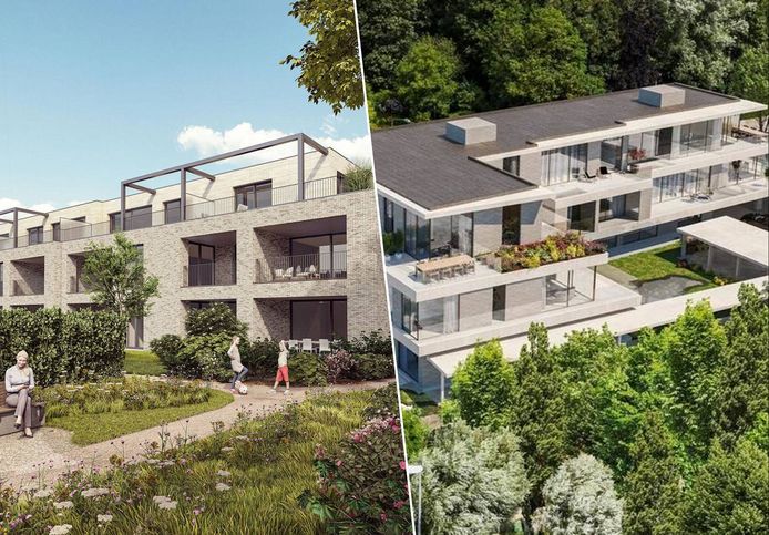 Nieuw gelijkvloersappartement (links) te koop in Dessel en laatste nieuwbouwappartement te koop in Residentie Prinsenhof in Moerkerke (Damme) (rechts).