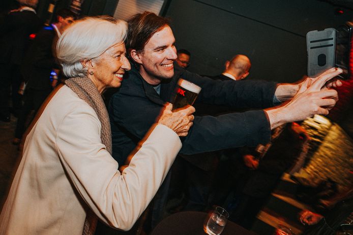 Een selfie met Christine Lagarde kon niet ontbreken voor Gents burgemeester Mathias De Clercq.