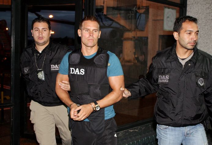 De Zweed Jonas Falk tijdens zijn arrestatie in 2010 in Bogota, Colombia.