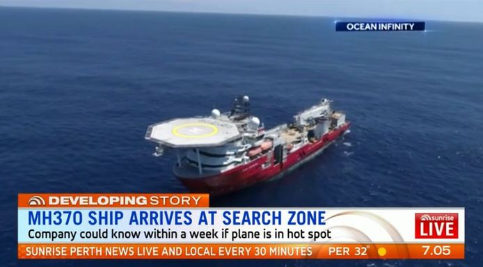 Het schip van het Amerikaanse bedrijf Ocean Infinity is aangekomen op de plek waar het gaat zoeken naar het verdwenen toestel met 239 personen aan boord.