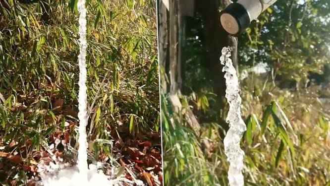 In Japan is het zo koud dat druipende tuinslang enorme ijspegel vormt
